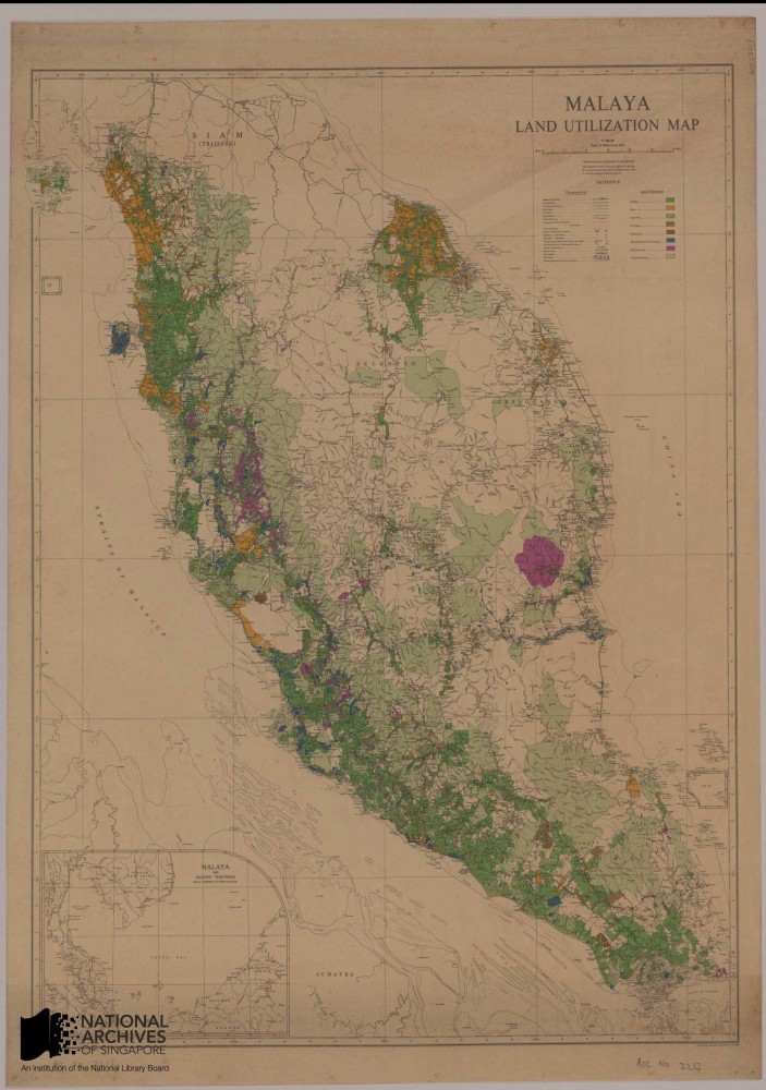 1953 map showing land utilization on the Malayan Peninsular and Singapore Source: Survey Department, Courtesy of National Archive of Singapore Ref: GM000323