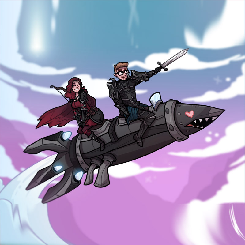An-illustration-of-2-world-of-warcraft-players-riding-the-love-rocket