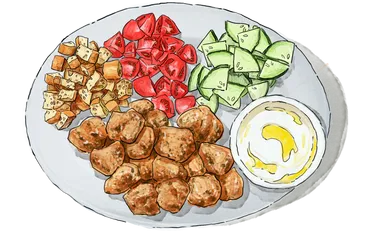 Illustration of a plate of Summer Style Kebabs