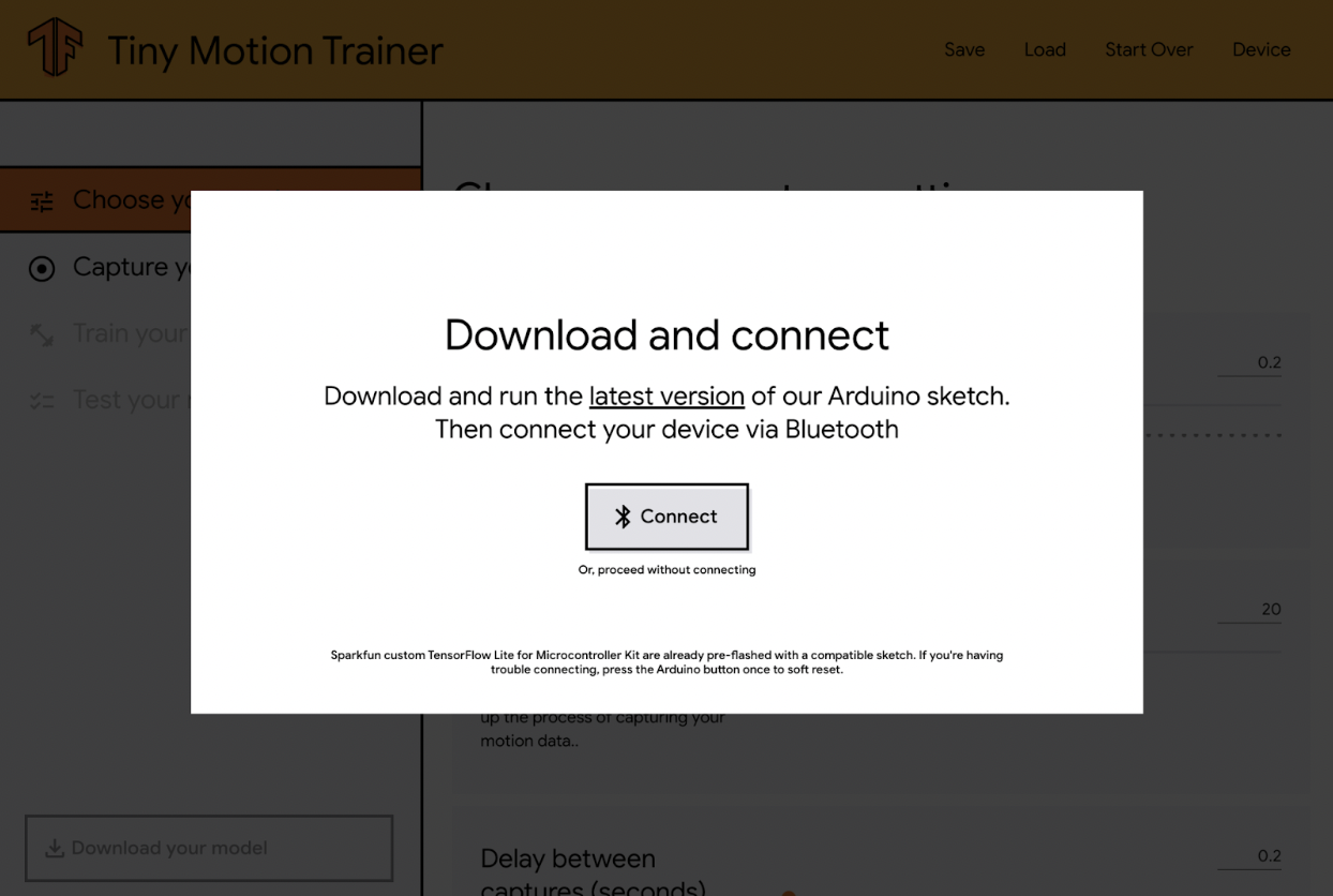 screenshot of the Tiny Motion Trainer homepage