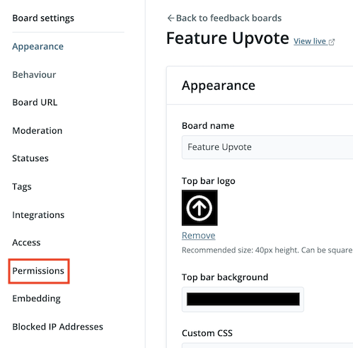 Screenshot of Feature Upvote's Permissions screen