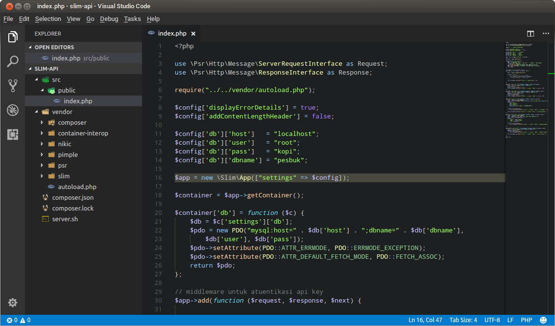 Text editor VS Code for writing PHP code