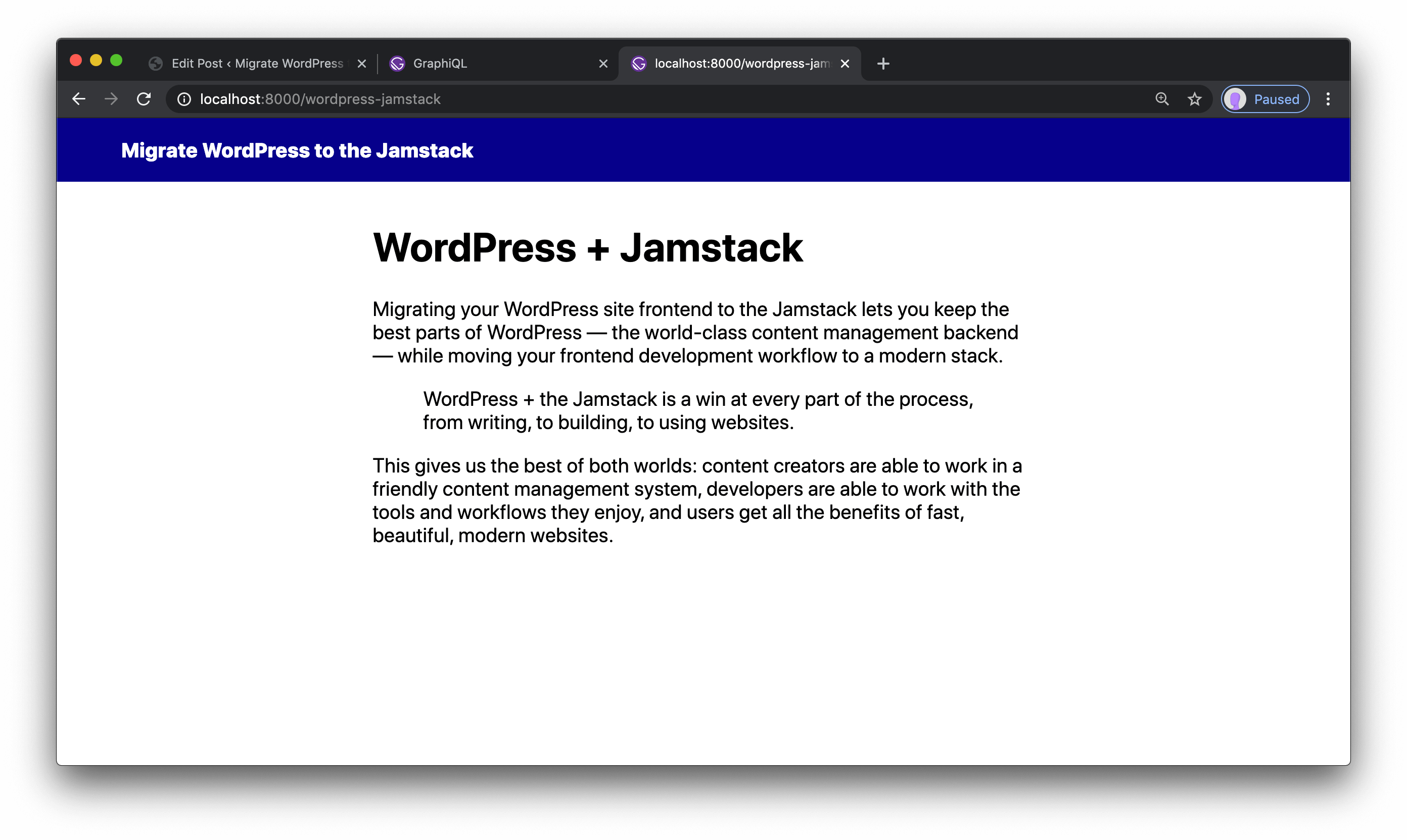 A blog post from WordPress displayed in Gatsby.