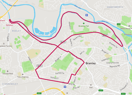 Bramley, Rodley and Kirkstall Loop run route map card image