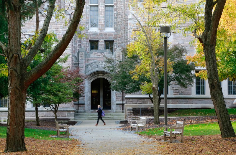 Students walking in front of Jordan Hall at Butler University