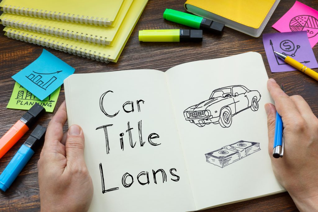 Car title loans is shown on a business photo using the text