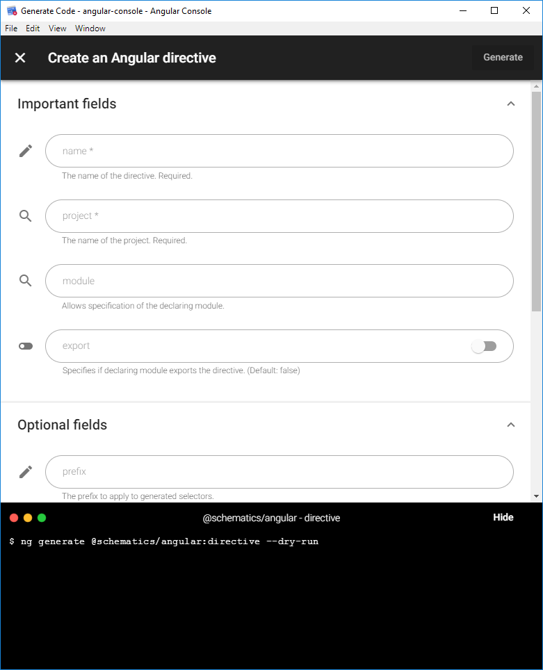 Screenshot of form for generating a directive.
