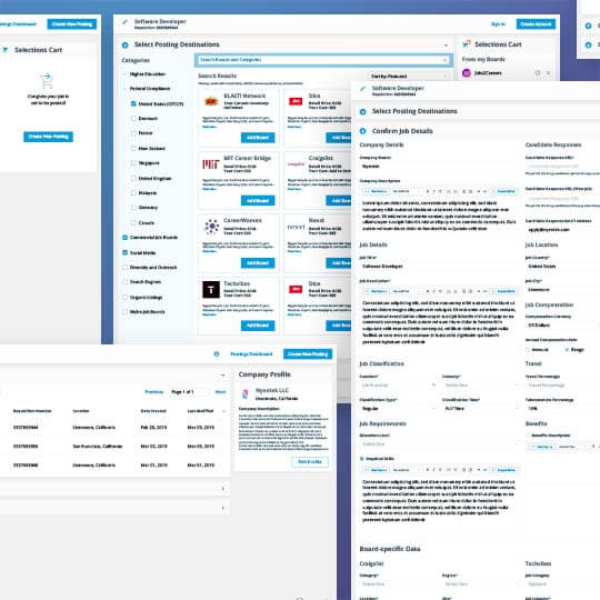 Screenshots of a job posting website