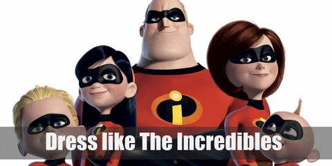 The Incredibles wear super suits made by famous designer, Edna Mode. Each of them wears a red long-sleeved spandex suit with black details. They also wear black gloves, black boots, and black eye masks.