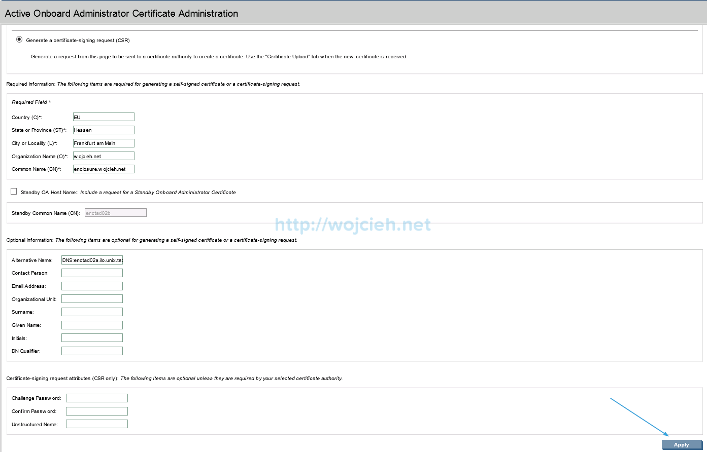 hp proliant onboard administrator set ssl certificate
