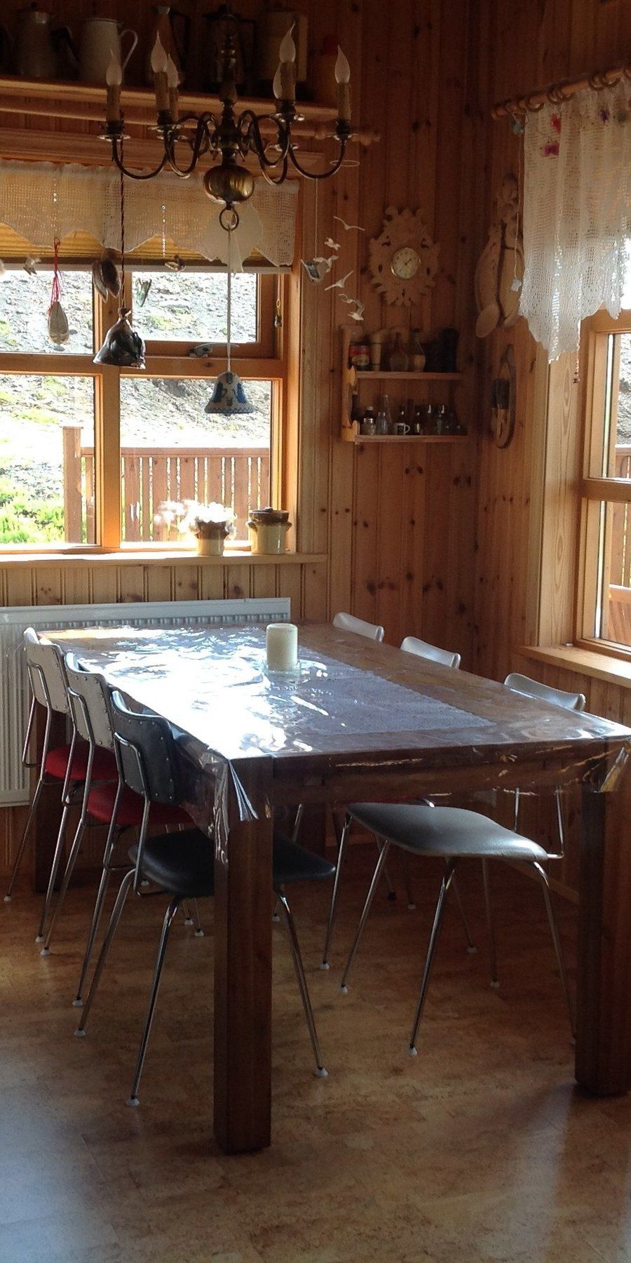 Dining area with table for six