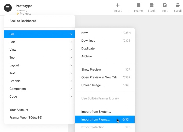 How to import from Figma within a Framer Web project.
