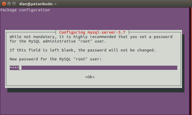 Creating a mysql root password