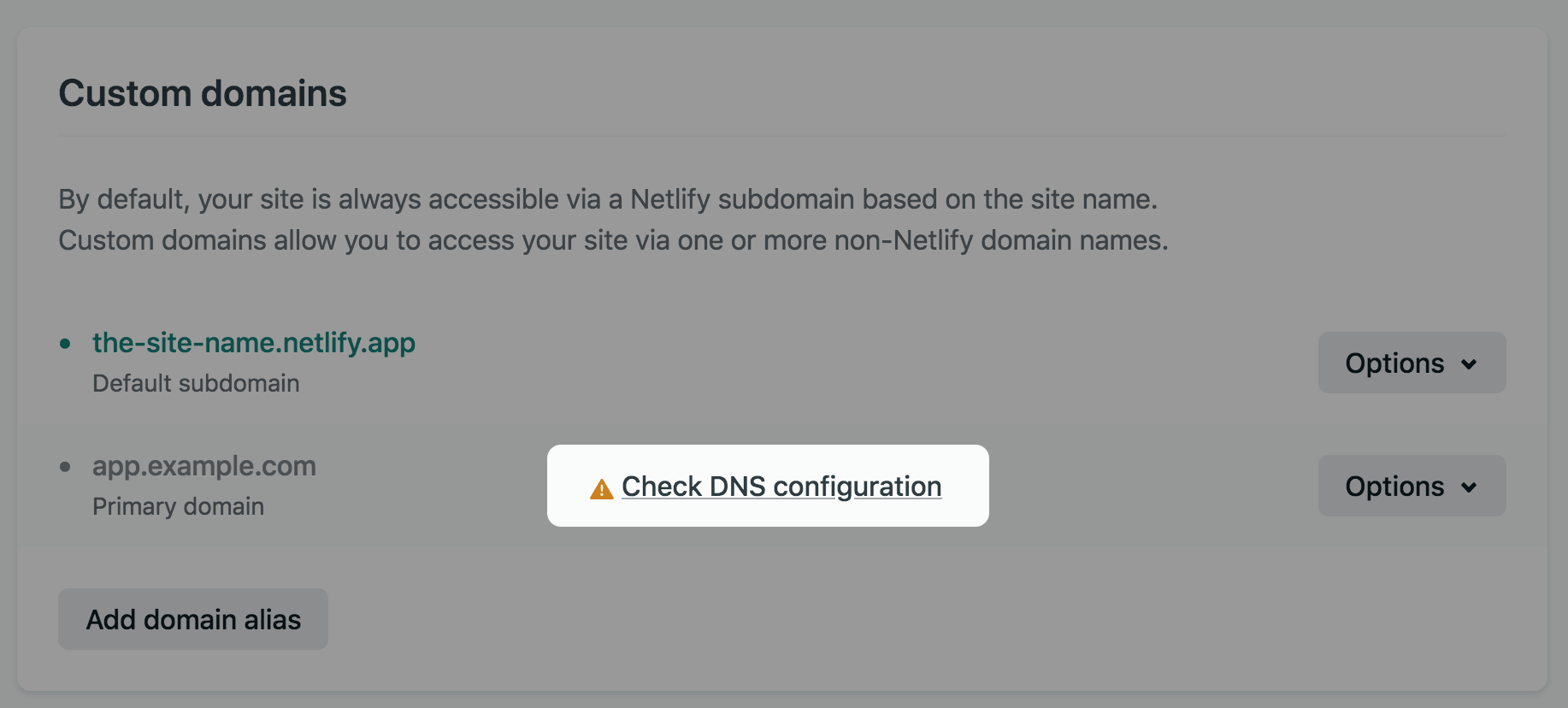 The link is between the domain name and the options menu.