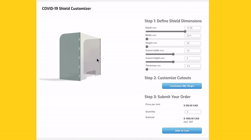 Parametric product customization with instant preview rendering.