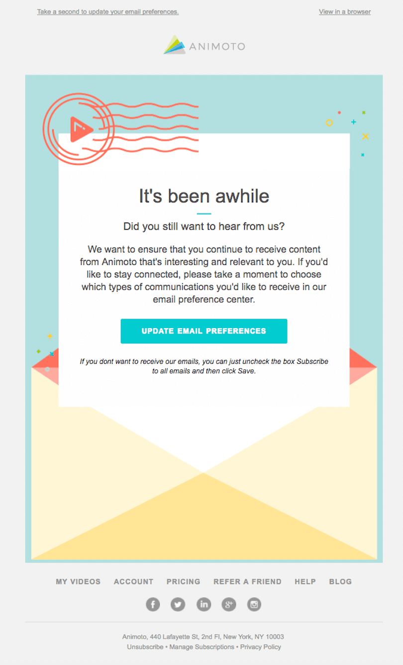 SaaS Re-engagement Emails: Screenshot of Animoto's email