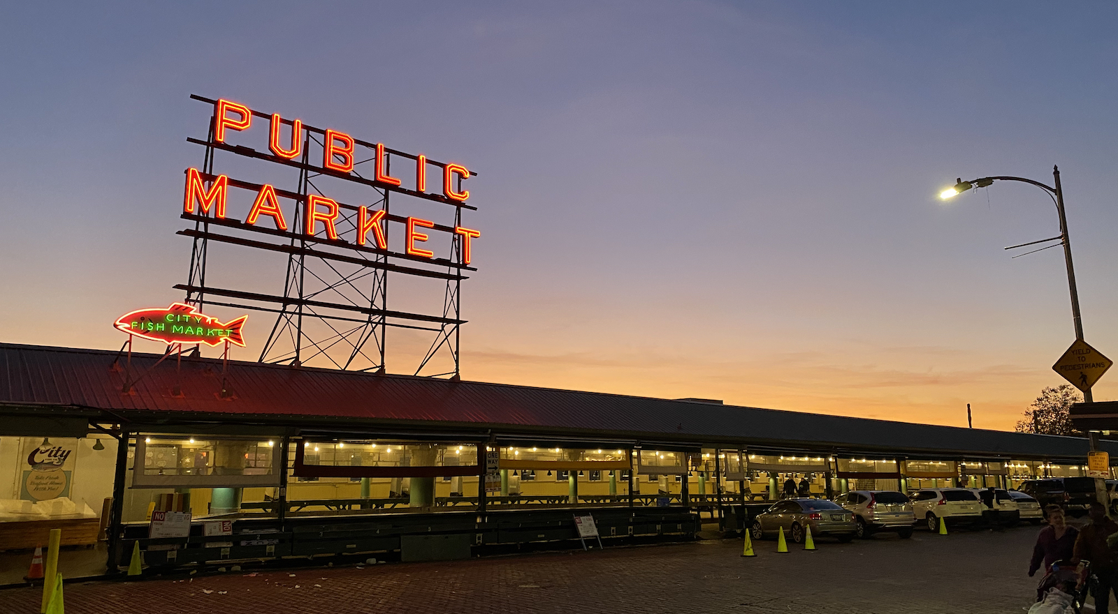 Sunset at Pike Place Market in Seattle
