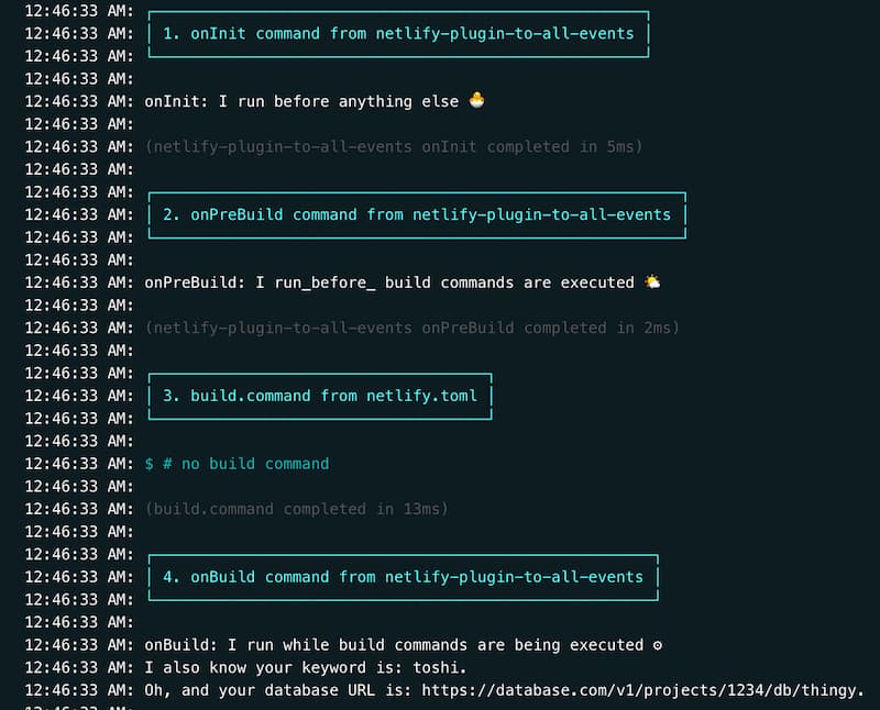 screenshot of the full netlify build logs