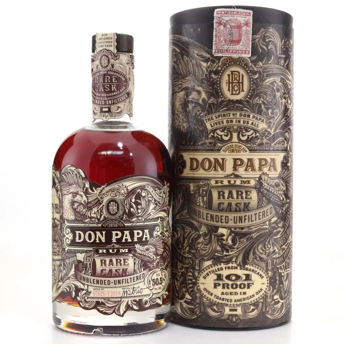 Image of the front of the bottle of the rum Don Papa Rare Cask