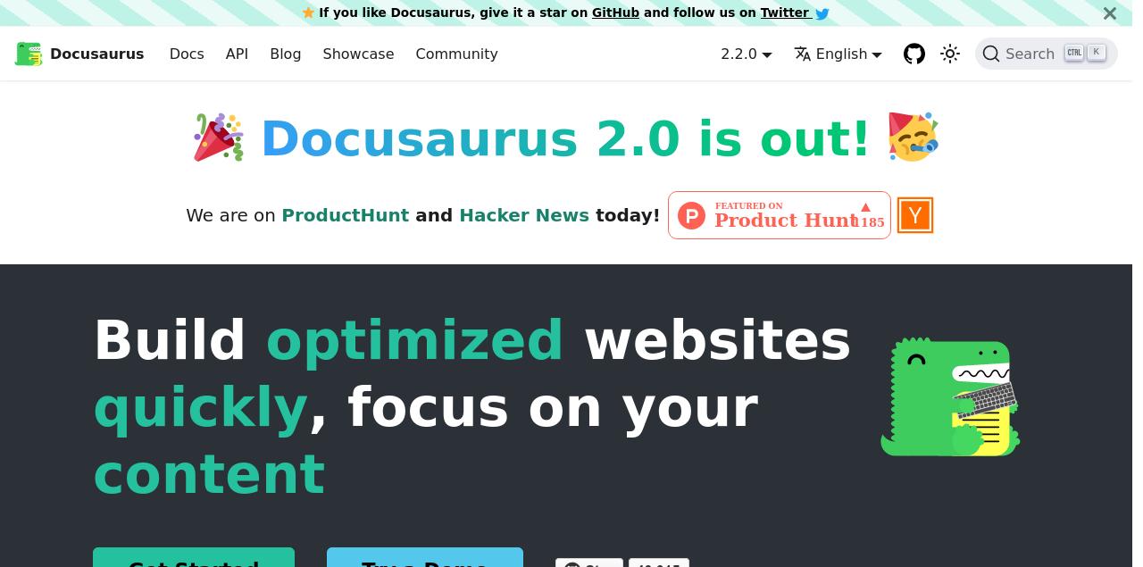 Screenshot of the Docusaurus website
