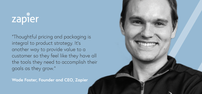 Photo of man with quote text and a logo of a company called Zapier