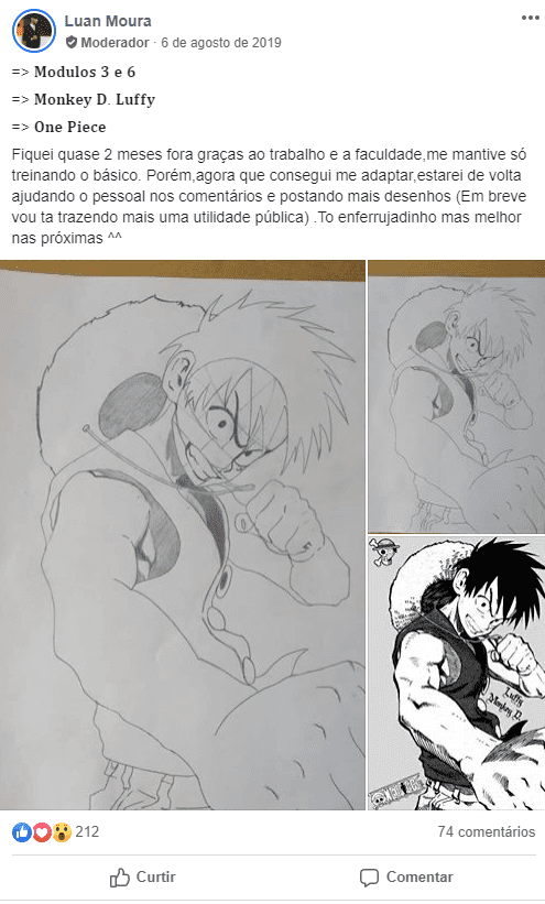 Depoimento dos alunos sobre o curso com um desenho do naruto e sasuke