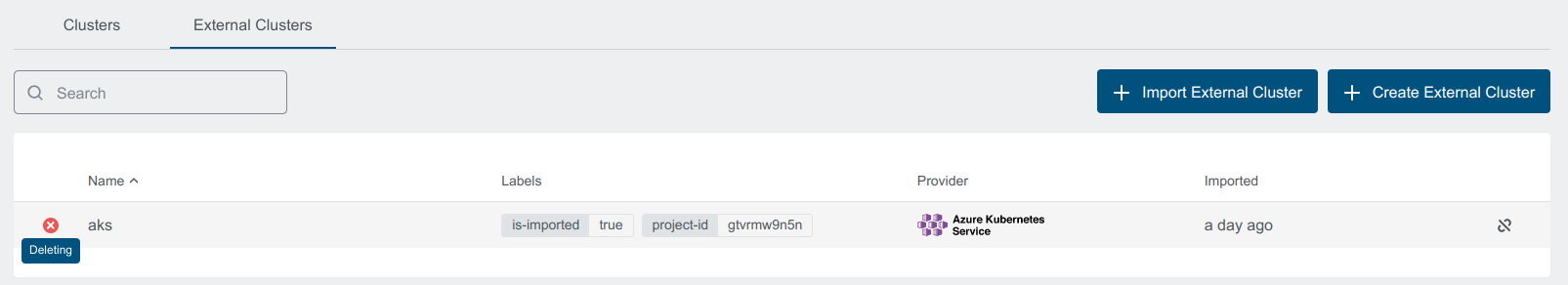 External Cluster Delete State External Cluster Delete State