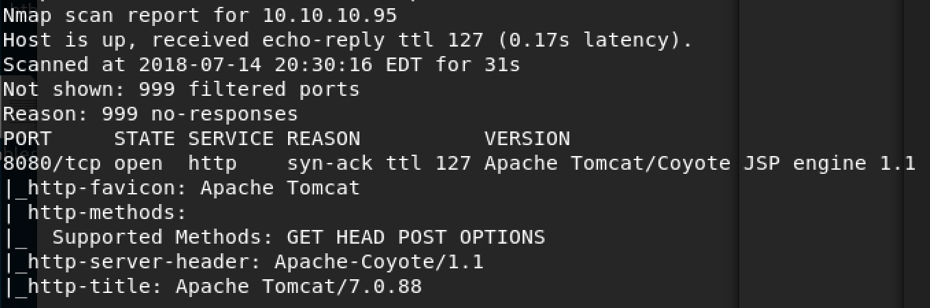 HackTheBox Jerry nmap scan