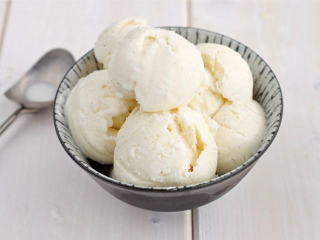 A bowl of vanilla ice cream

