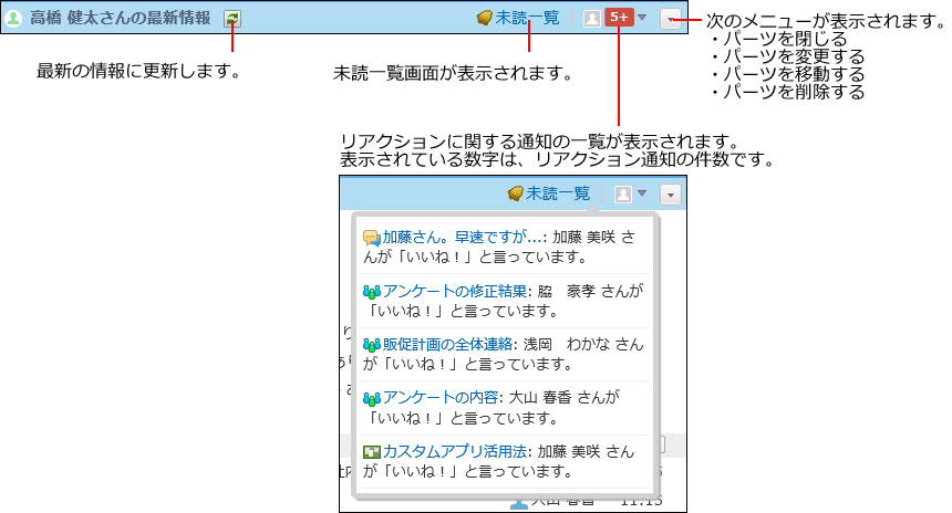 最新情報パーツの操作イメージ