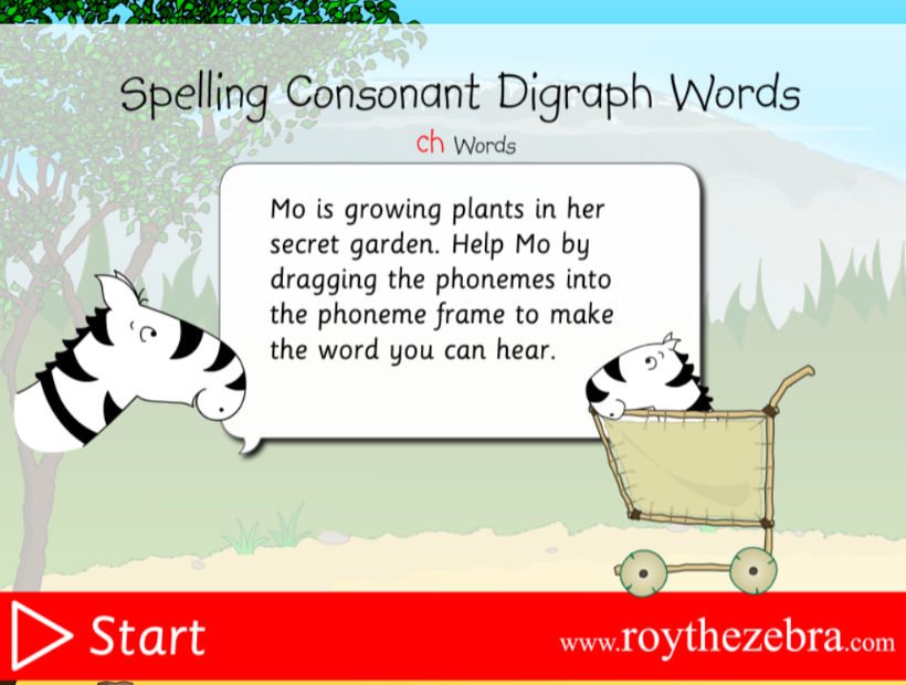 Image from the spelling consonant digraph words game with little mo.