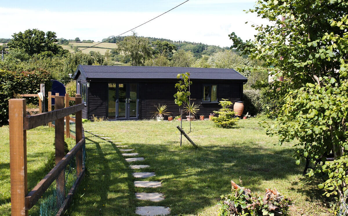 Photograph of the Dorset chalet from the front