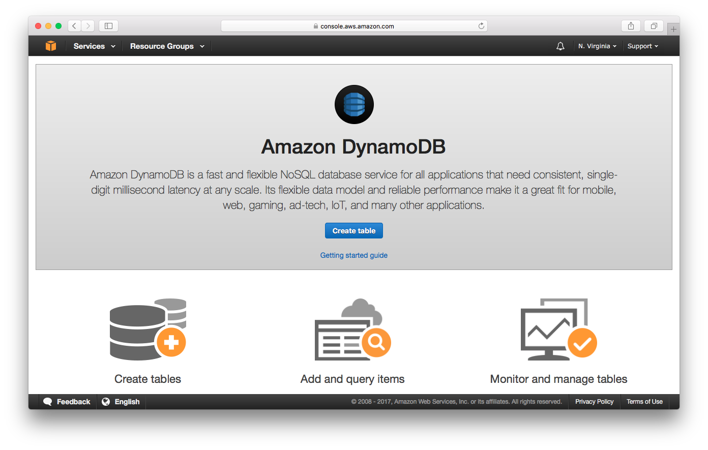 Create DynamoDB Table screenshot