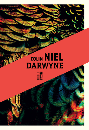 Fond de la couverture ocellé, riche en couleurs irisées. Un bandeau imprimé en rouge en oblique et en travers, contenant en caractères noirs, le nom de l'auteur et le titre.