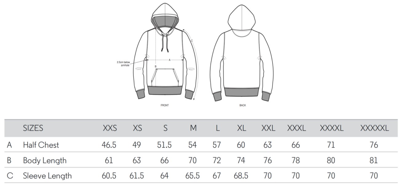 Hoodie size guide
