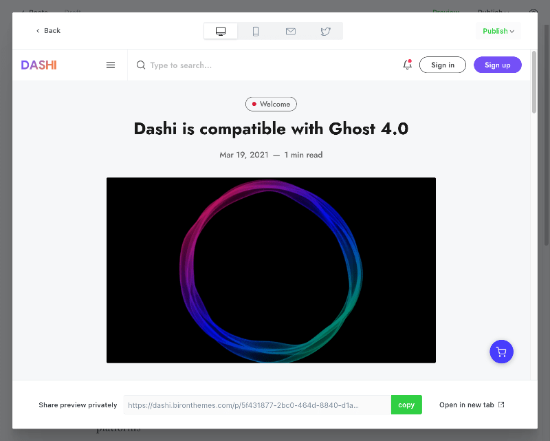 Ghost 4.0 post preview