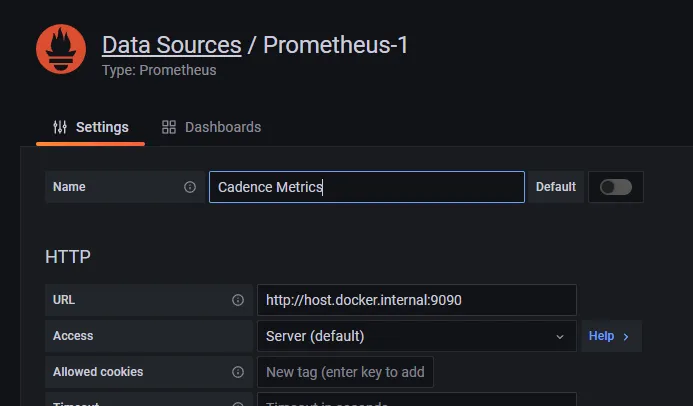 Grafana adding the Prometheus as a data source