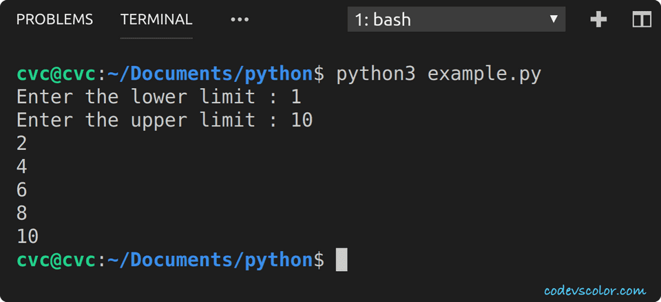 python print even numbers in range