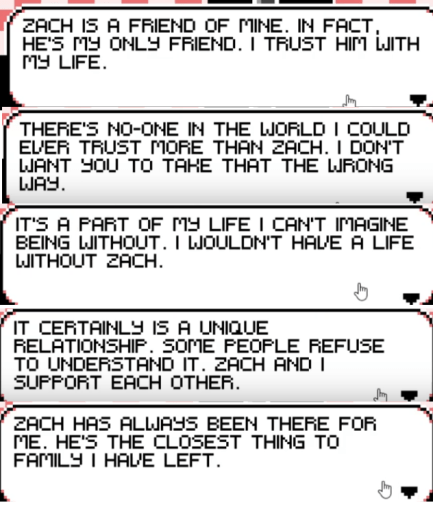 A bunch of dialogue lines, which say the same thing, with other words.