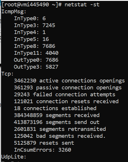 netstat Statistics TCP Ports 