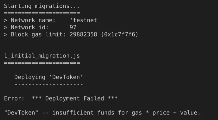 Truffle migrate — Failure due to insufficient gas