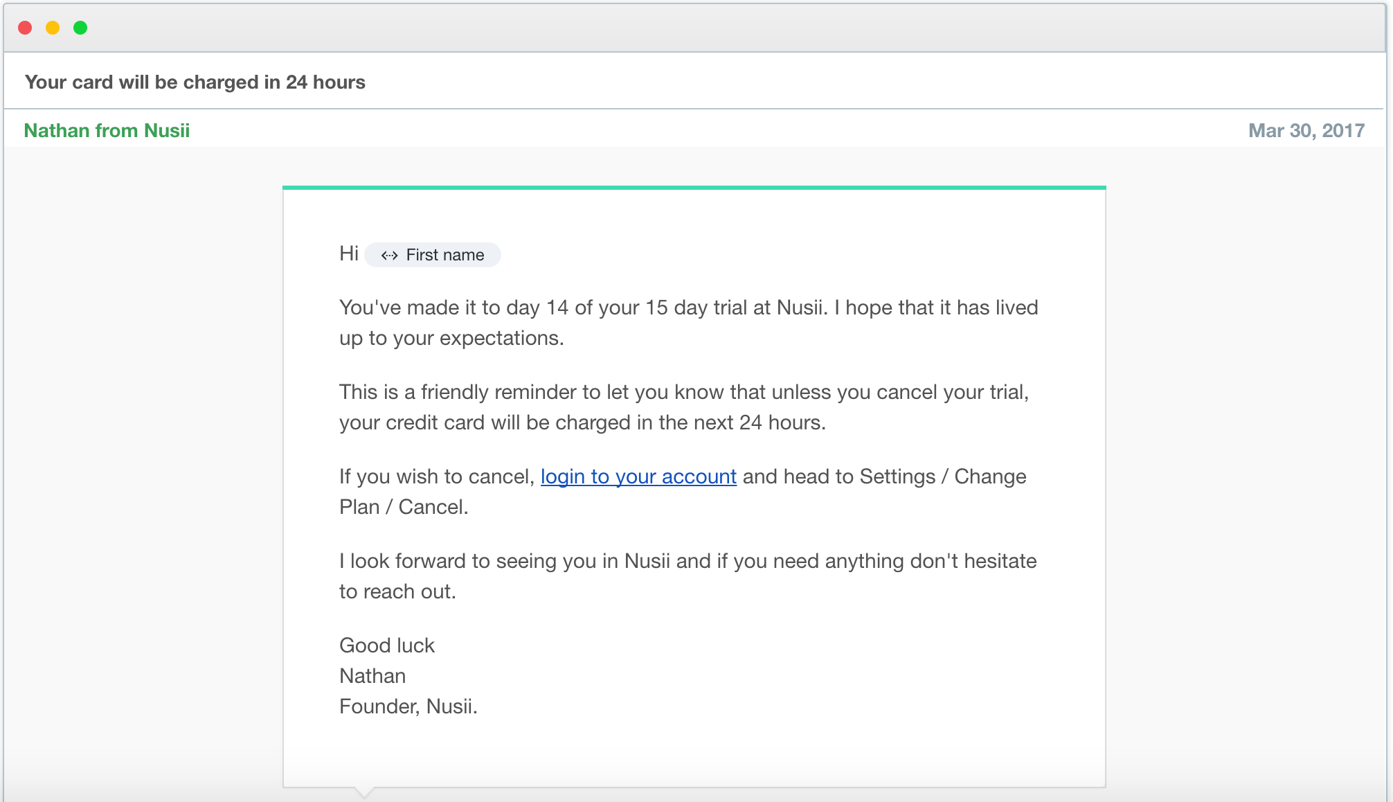 Nusii Abandoned Cart Trial Ending Email