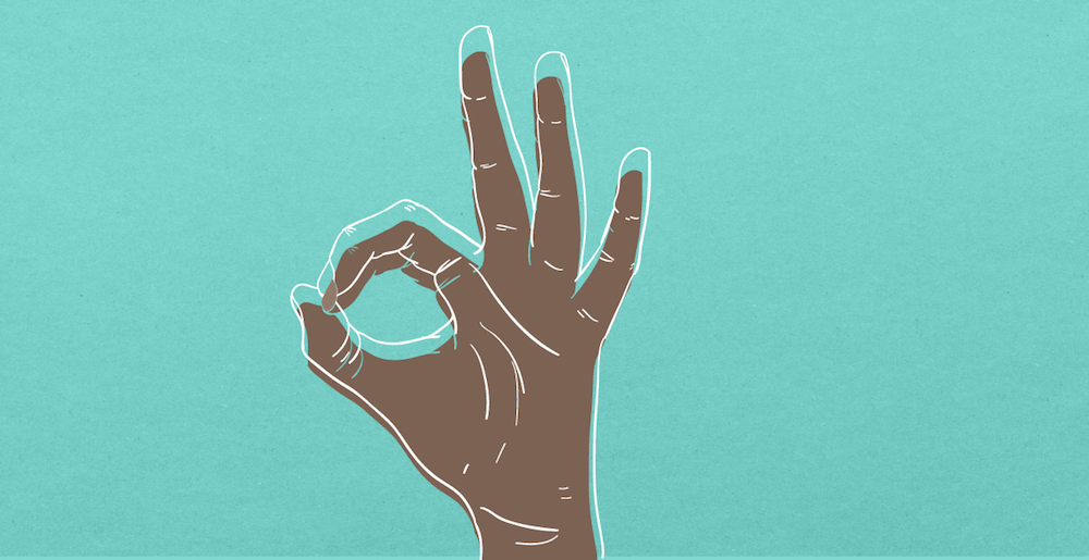 Zero UI hand Illustration of a hand doing the 'OK' sign