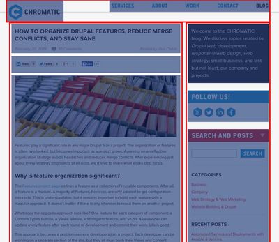 A screenshot of a CHROMATIC blog article with regions outlined and components highlighted" title="A screenshot of a CHROMATIC blog article with regions outlined and components highlighted