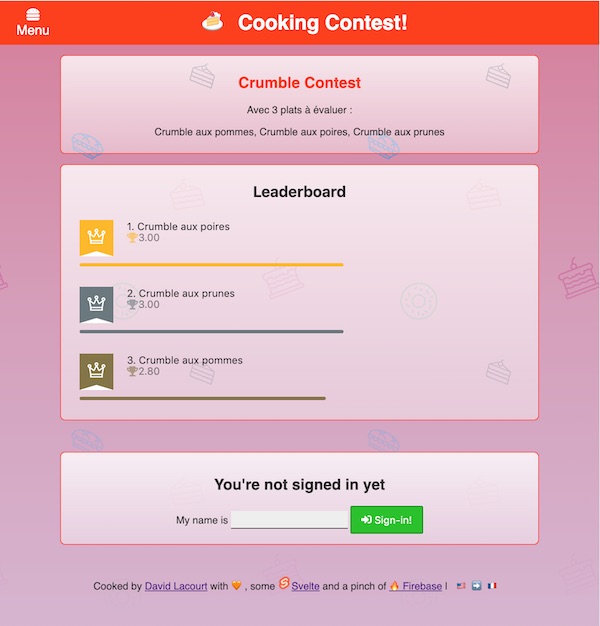 Cooking-contest leaderboard screen