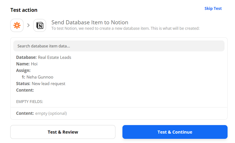 Send a test trigger to Notion