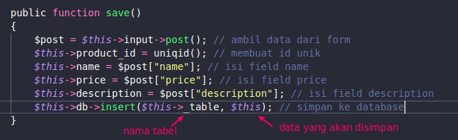 Kode untuk menyimpan data