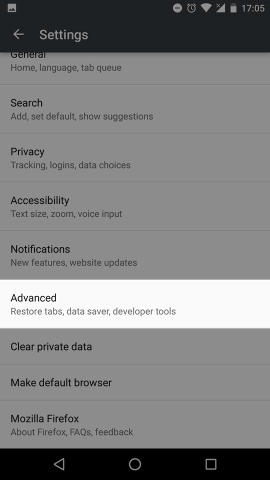จากเมนู Settings เลือก Advanced