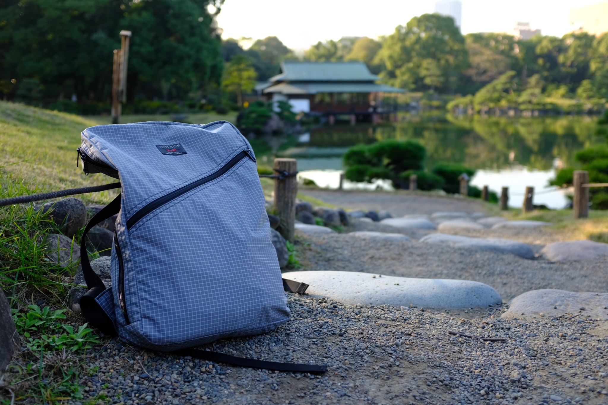 The Packing Cube Backpack during my hike in Kiyosumi Gardens of Tokyo, Japan