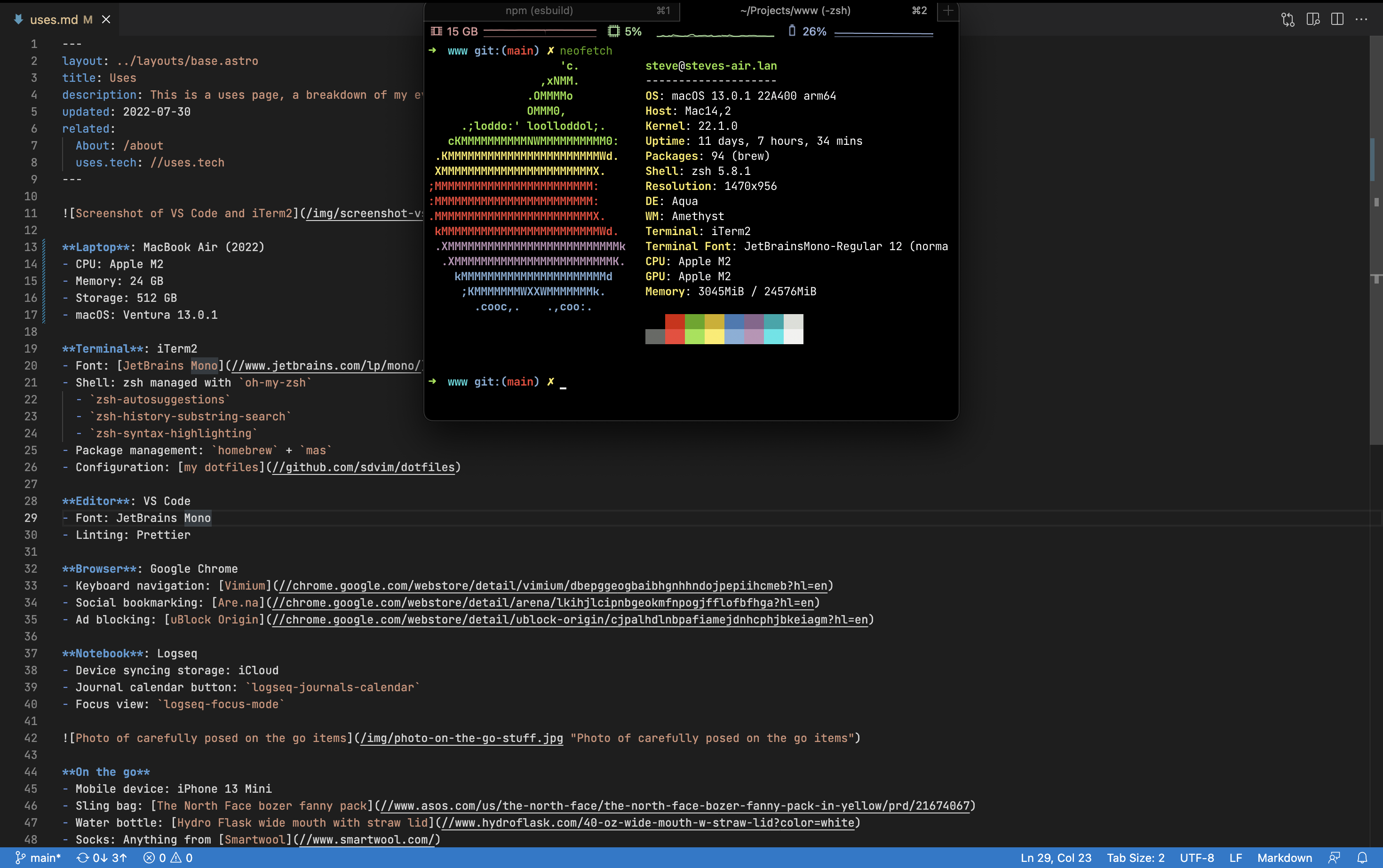 Screenshot of VS Code and iTerm2